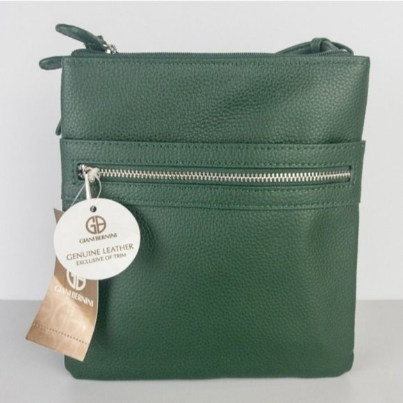Giani Bernini Triple Zip Pebble Leather Dasher Crossbody- Hunter Green - Picture 2 of 3